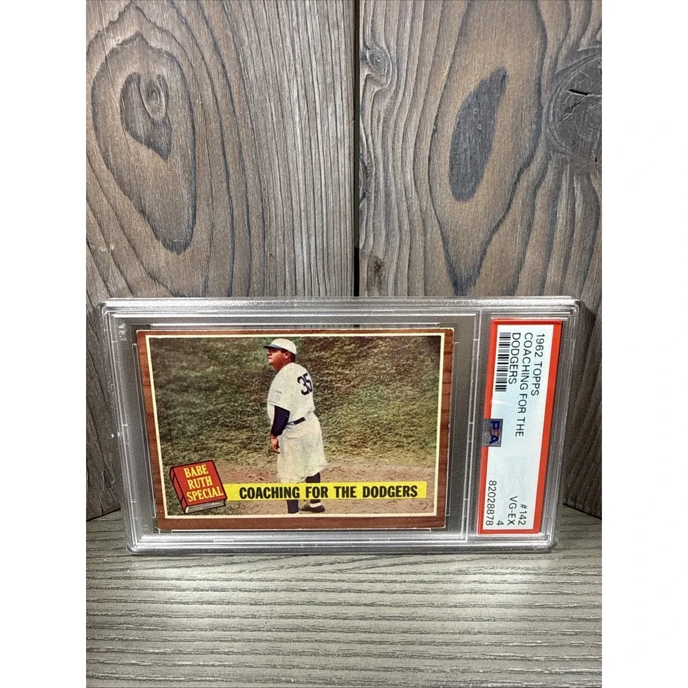 1962 Topps Baseball #142 Coaching For The‎ Dodgers Babe Ruth PSA 4 (Green Tint)